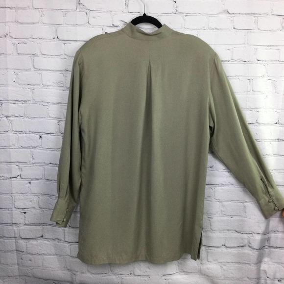 Annie Alexander Silk Work Clothes Mock Collar Long Sleeve Button Down Shirt L - Picture 5 of 14